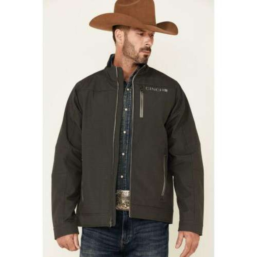 Fashions * | Cinch Men'S Concealed Carry Charcoal Textured Jacket Mwj1539003 Lower Prices Black