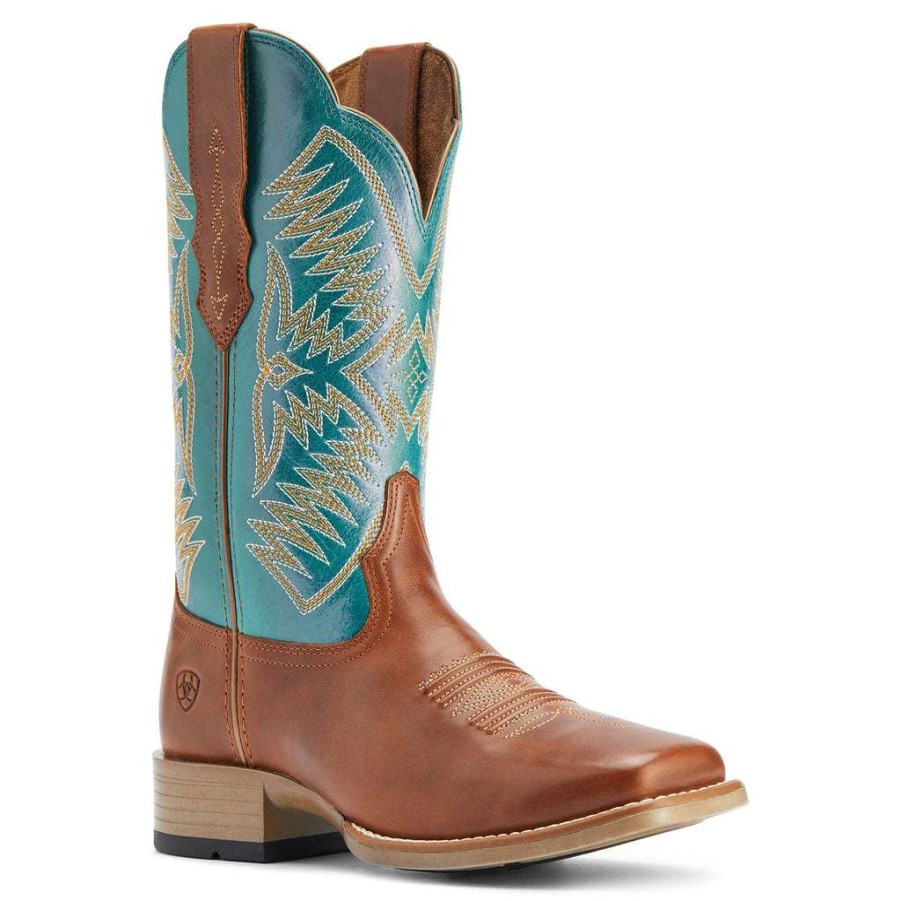 Booties * | Ariat Ladies Odessa Almond Roca & Metallic Turqueza Boots 10042387 Exclusive Blue