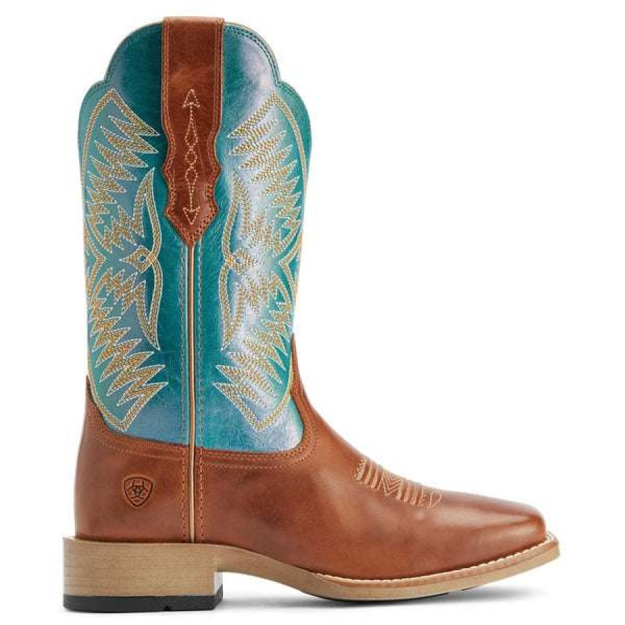 Booties * | Ariat Ladies Odessa Almond Roca & Metallic Turqueza Boots 10042387 Exclusive Blue