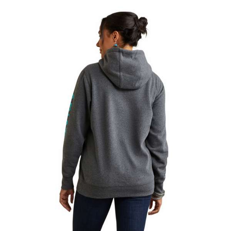 Fashions * | Ariat Ladies Logo Heather Charcoal Hoodie 10040811 Special Offers Grey