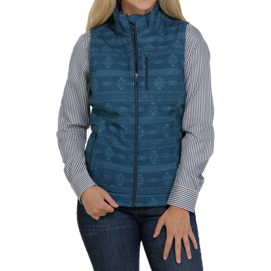 Fashions * | Cinch Ladies Concealed Carry Bonded Teal Printed Vest Mav9882006 Store