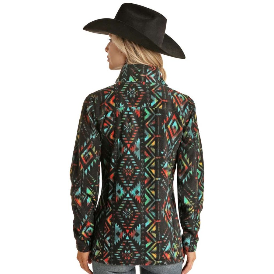 Fashions * | Panhandle Ladies Aztec Print Black Fleece Jacket Prwo92Rzxz-01 Online