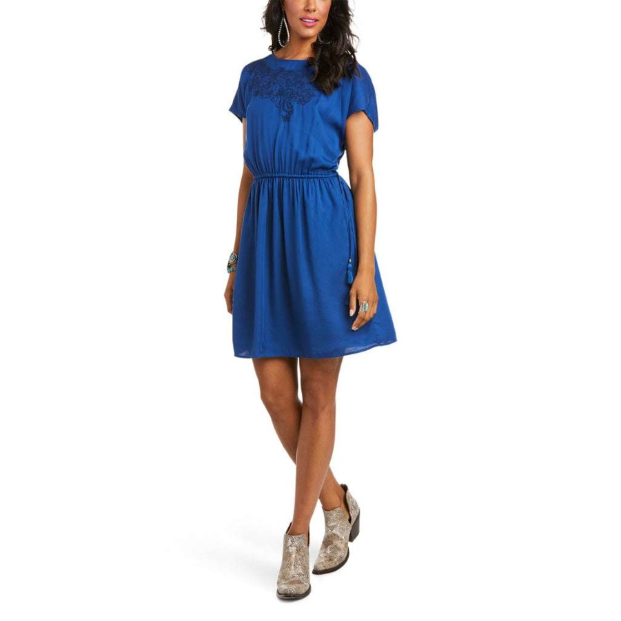 Fashions * | Ariat Ladies Elastic Waist Vertical Vacation Dress 10036158 Shop Blue