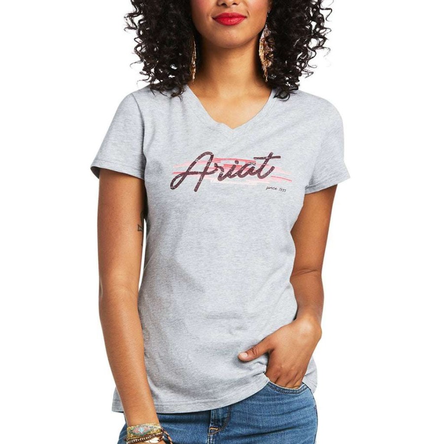 Fashions * | Ariat Ladies R.E.A.L. Logo Script Heather Grey T-Shirt 10039787 Bestsellers