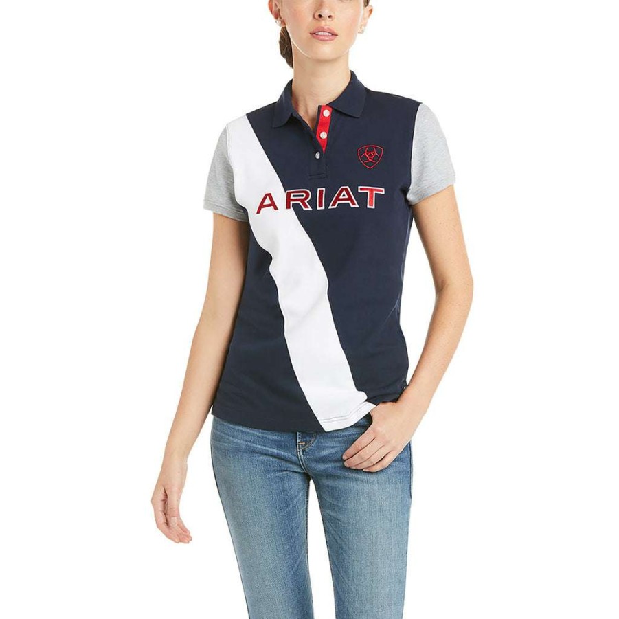 Fashions * | Ariat Ladies Team Taryn Button Short Sleeve Polo Shirt 10034951 Bestsellers Blue