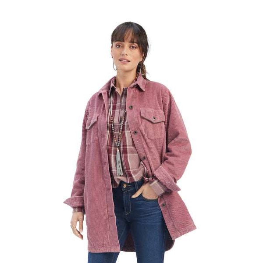 Fashions * | Ariat Ladies On The Run Shacket Nostalgia Rose Shirt Jacket 10041662 Exclusive