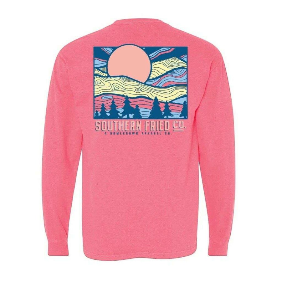 Fashions * | Southern Fried Cotton Mystic Mountain Jam Ls T- Shirts Sfm31499 Lower Prices Pink