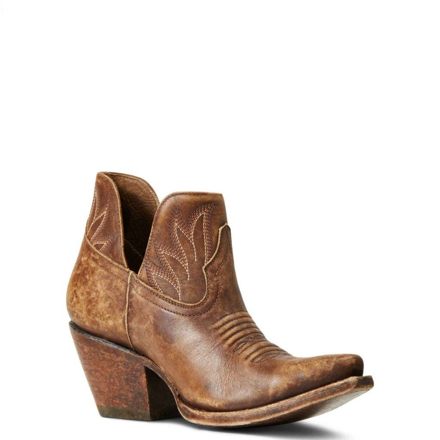 Booties * | Ariat Ladies Hazel Naturally Distressed Brown Snip Toe Booties 10040395 Flash Sale