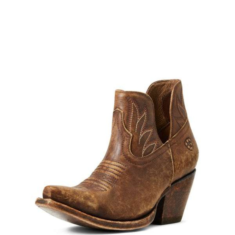 Booties * | Ariat Ladies Hazel Naturally Distressed Brown Snip Toe Booties 10040395 Flash Sale