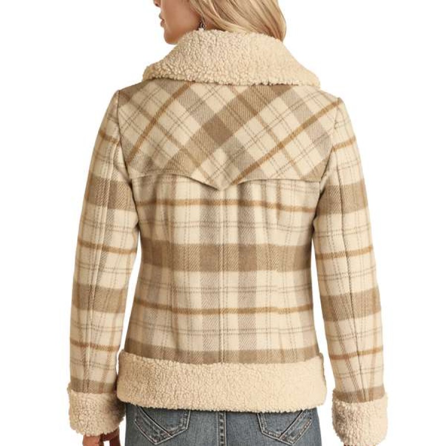 Fashions * | Powder River Outfitters Ladies Natural Wool Plaid Coat Prwo92Rzyu-12 Shop Beige