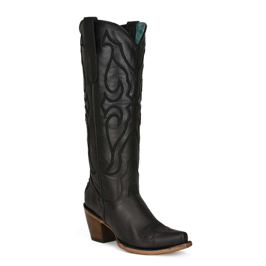 Booties * | Corral Ladies Stitch Pattern & Inlay Snip Toe Tall Boots Z5075 Bestsellers Black