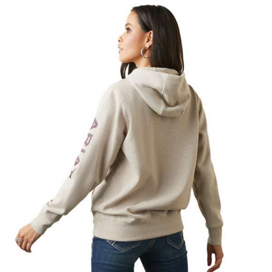 Fashions * | Ariat Ladies Logo Oatmeal Heather Pullover Hoodie 10040812 Exclusive Beige