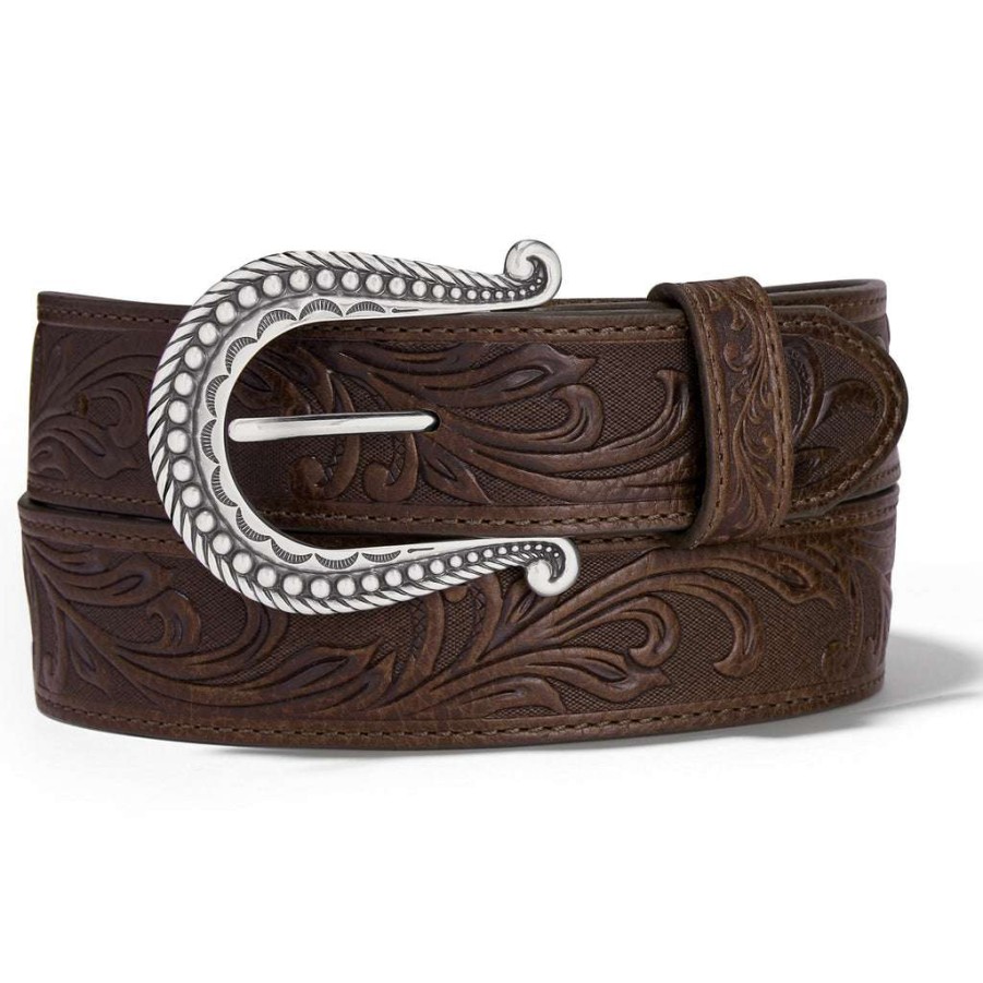 Fashions * | Justin Ladies Distressed Tooled Dark Leather Belt C21555 Online Brown