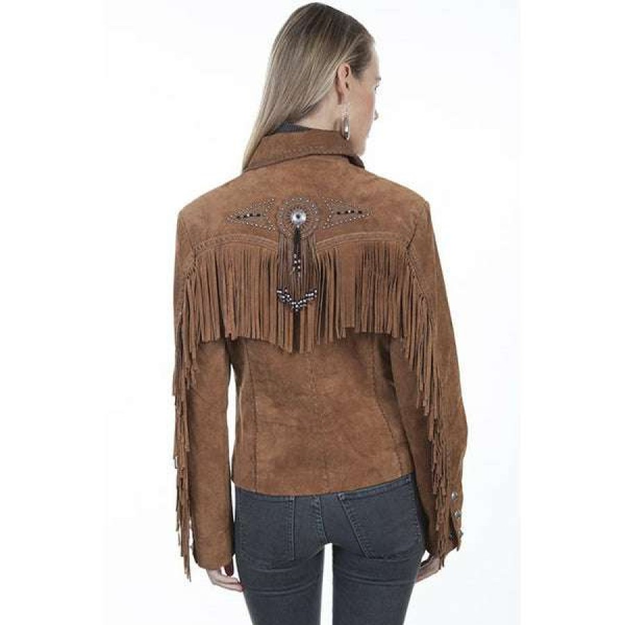 Fashions * | Scully Ladies Cinnamon Boar Suede Fringe And Beaded Jacket L152-81 Featured