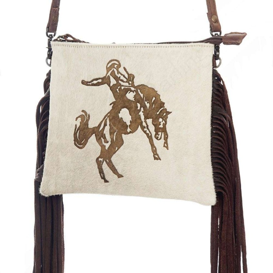 Fashions * | American Darling Cowhide Bucking Horse With Fringe Crossbody Adbg109G Online