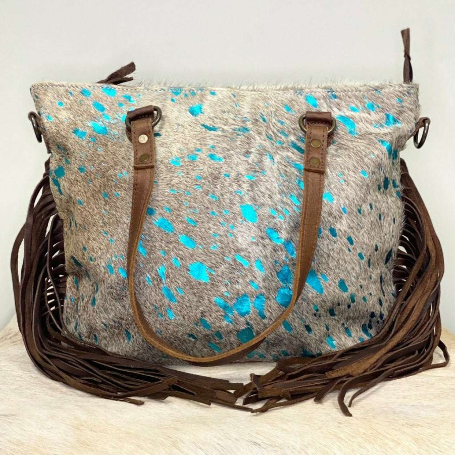 Fashions * | American Darling Brown Cowhide & Blue Acid Wash Purse Adbgs112Actrq Special Offers