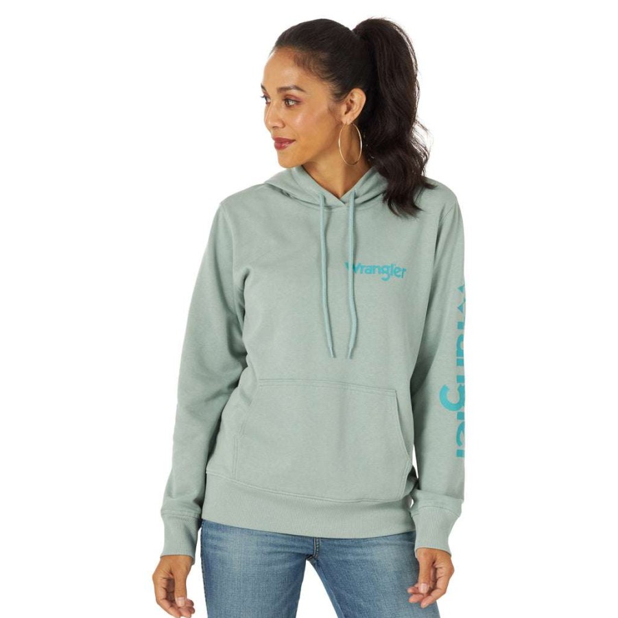 Fashions * | Wrangler Ladies Retro Lwk Knit Teal Punchy Hoodie 112317301 Featured Blue