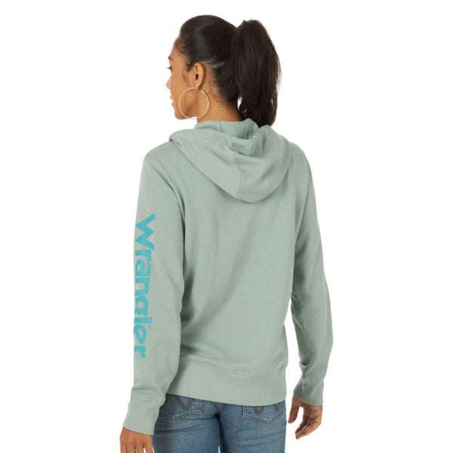 Fashions * | Wrangler Ladies Retro Lwk Knit Teal Punchy Hoodie 112317301 Featured Blue