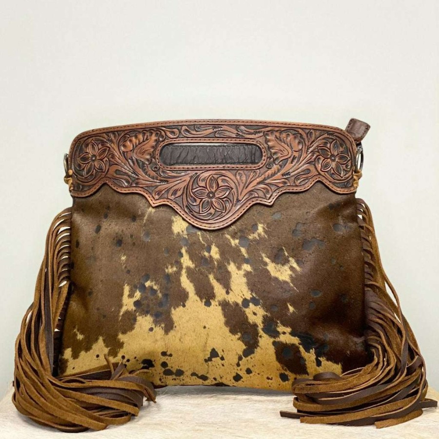 Fashions * | American Darling Dark Brown Cowhide Fringe Crossbody Adbgs146Brac2 Fashionable