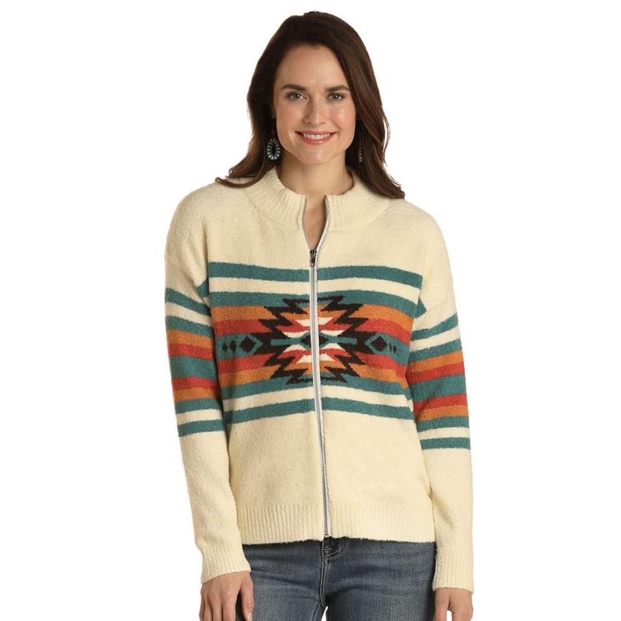 Fashions * | Panhandle Ladies Aztec Graphic Zip Off White Jacket Wlwt92R01R-13 Bestsellers