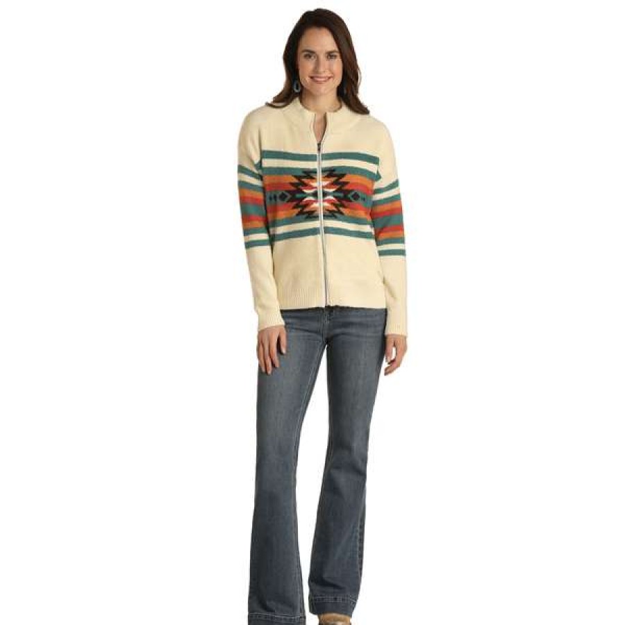 Fashions * | Panhandle Ladies Aztec Graphic Zip Off White Jacket Wlwt92R01R-13 Bestsellers