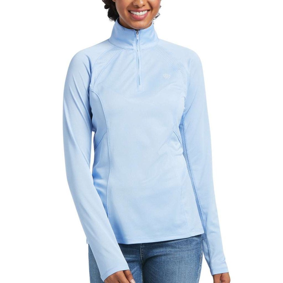 Fashions * | Ariat Ladies Sunstopper 2.0 Open Air 1/4 Zip Baselayer Shirt 10039360 Discount Online Blue