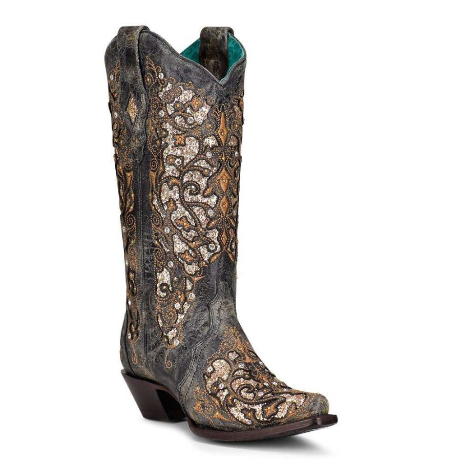 Booties * | Corral Ladies Studs & Crystals With Black Inlay Boots A4231 Bestsellers