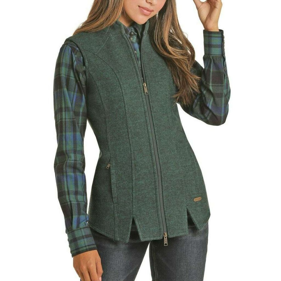 Fashions * | Powder River Outfitters Ladies Fitted Vest 58-6648-30 Shop Green