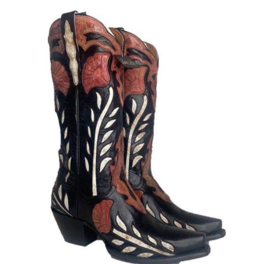 Booties * | Dan Post Ladies Alyssia Distressed Floral Black Snip Toe Boots Dp4350 Bestsellers