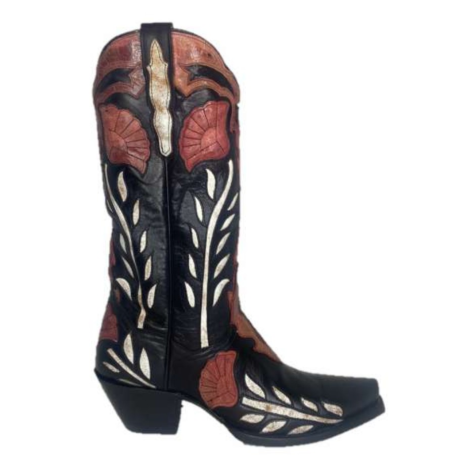 Booties * | Dan Post Ladies Alyssia Distressed Floral Black Snip Toe Boots Dp4350 Bestsellers