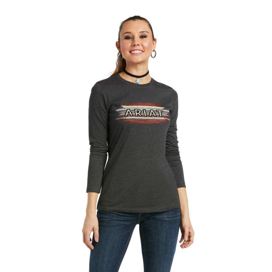 Fashions * | Ariat Ladies Serape Long Sleeve Charcoal Heather T-Shirt 10038637 Promotions