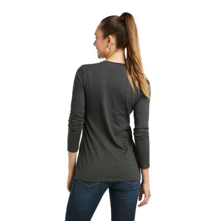 Fashions * | Ariat Ladies Serape Long Sleeve Charcoal Heather T-Shirt 10038637 Promotions