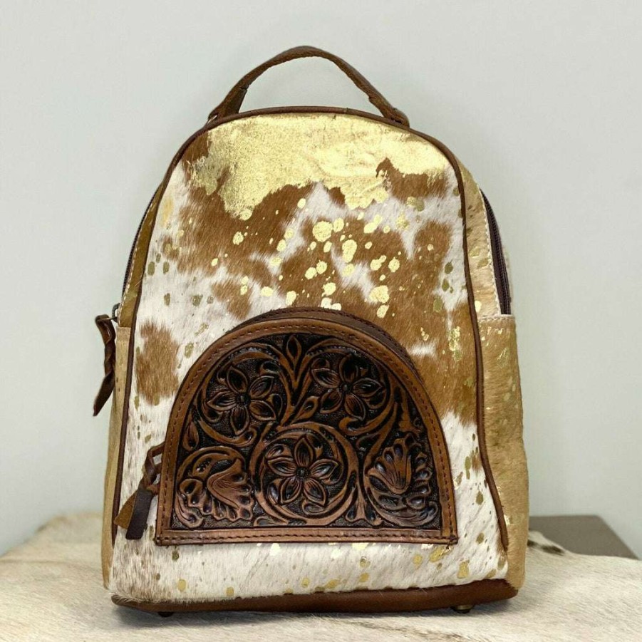 Fashions * | American Darling Brown And White Cowhide Backpack Purse Adbgs156Acgo Shop