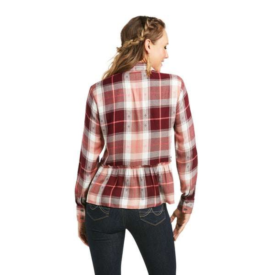 Fashions * | Ariat Ladies Ford Long Sleeve Multi Color Shirt 10037239 Store Red