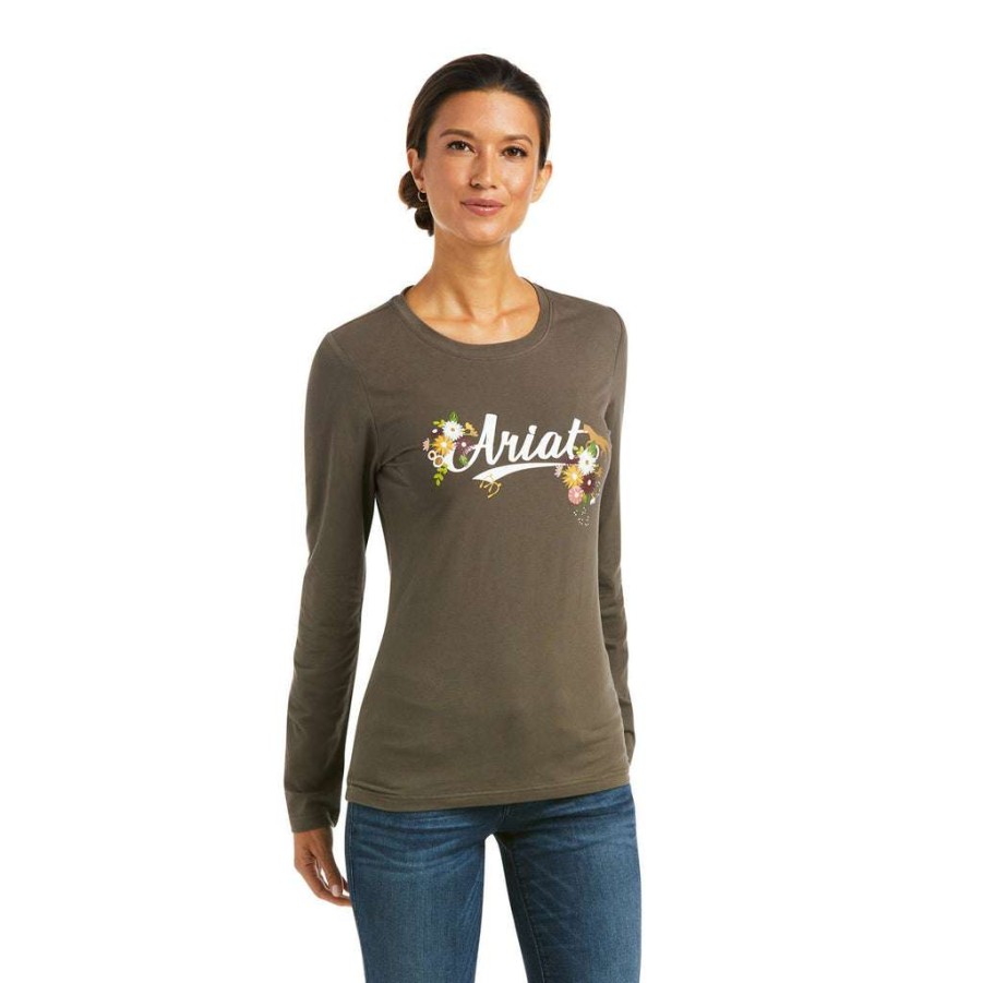 Fashions * | Ariat Ladies Flora Fauna Logo Long Sleeve T-Shirt 10031058 Discount Online