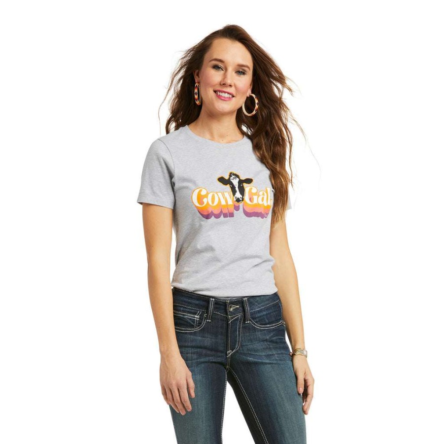 Fashions * | Ariat Ladies Retro Cow Gal Athletic Heather T-Shirt 10038634 Bestsellers