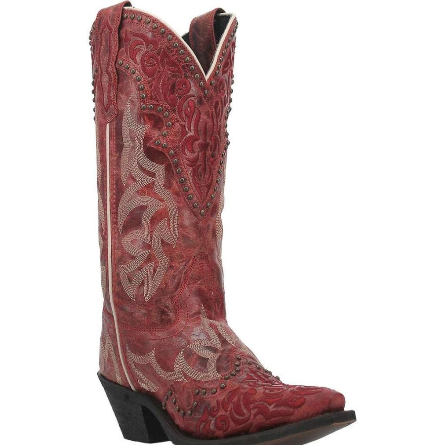 Booties * | Laredo Ladies Braylynn Snip Toe Studded Red Western Boots 52411 Fashionable