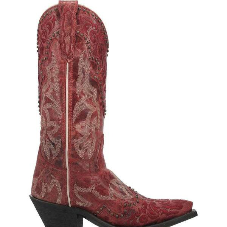 Booties * | Laredo Ladies Braylynn Snip Toe Studded Red Western Boots 52411 Fashionable