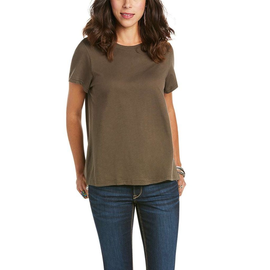 Fashions * | Ariat Ladies Dream Catcher Wellie Olive Tee Shirt 10034822 Online Green