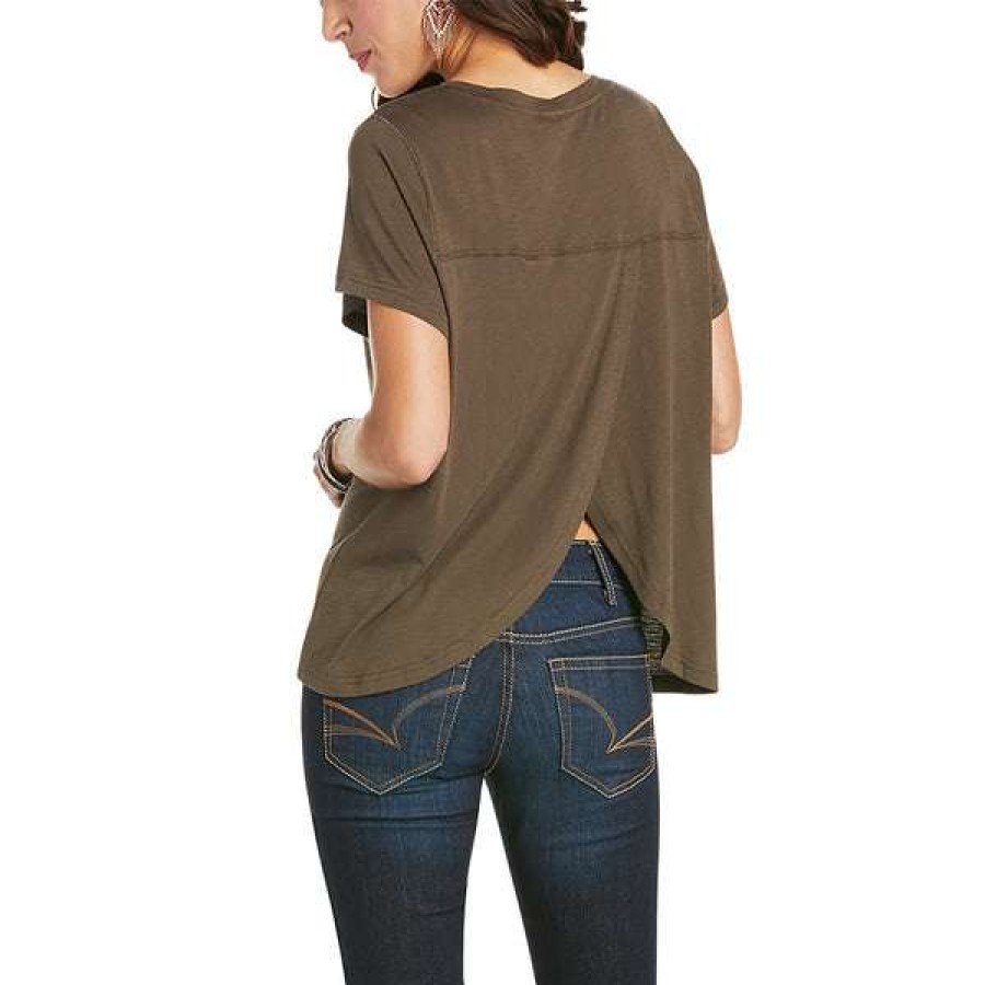 Fashions * | Ariat Ladies Dream Catcher Wellie Olive Tee Shirt 10034822 Online Green