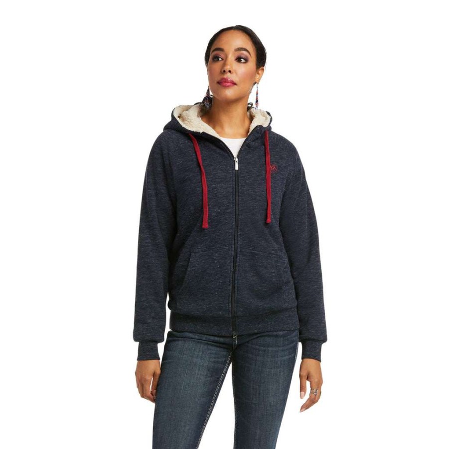 Fashions * | Ariat Ladies Real Sherpa Full Zip Dark Sapphire Hoodie 10037932 Featured Blue