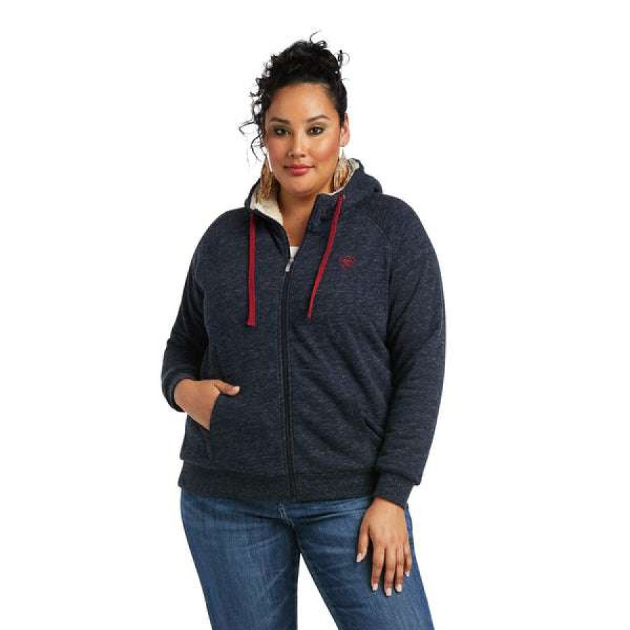 Fashions * | Ariat Ladies Real Sherpa Full Zip Dark Sapphire Hoodie 10037932 Featured Blue