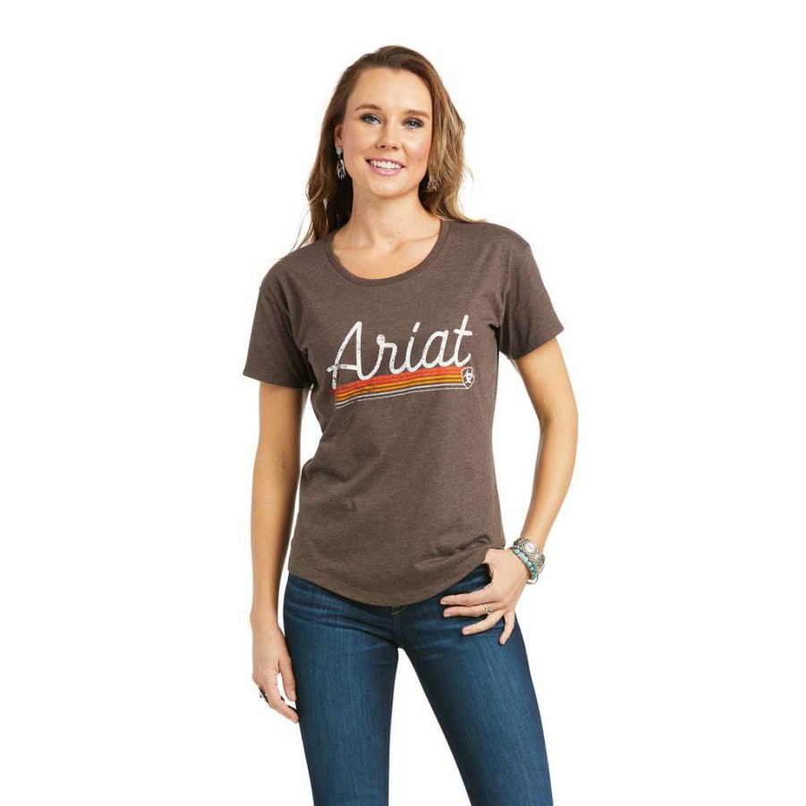 Fashions * | Ariat Ladies Underline Script Short Sleeve Brown T-Shirt 10037938 Bestsellers