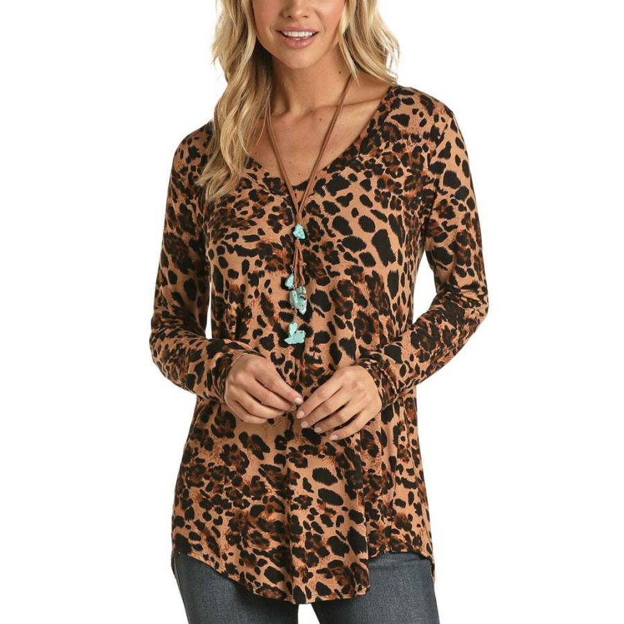 Fashions * | Panhandle White Label Ladies Cheetah Print Hi-Low Shirt L8T1888-24 Special Style