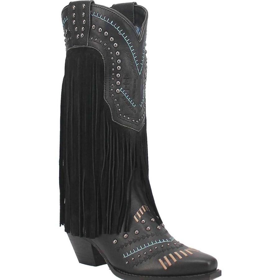 Booties * | Dingo Ladies Black Gypsy Fringe Boot Di737-Bk Lower Prices