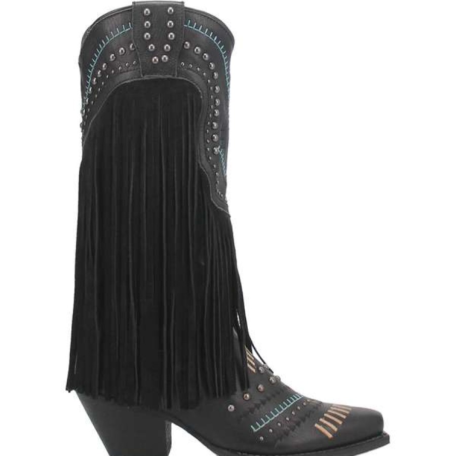 Booties * | Dingo Ladies Black Gypsy Fringe Boot Di737-Bk Lower Prices