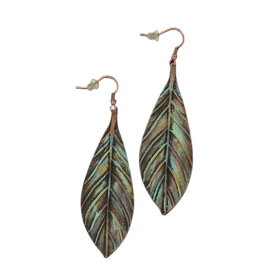 Fashions * | M&F Ladies Iridescent Patina Feather Earrings 30836 Featured