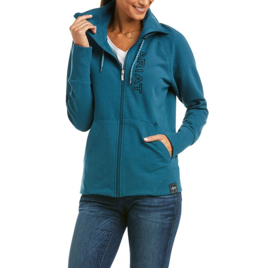 Fashions * | Ariat Ladies Team Logo Eurasian Teal Full Zip Sweatshirt 10037615 Special Offers