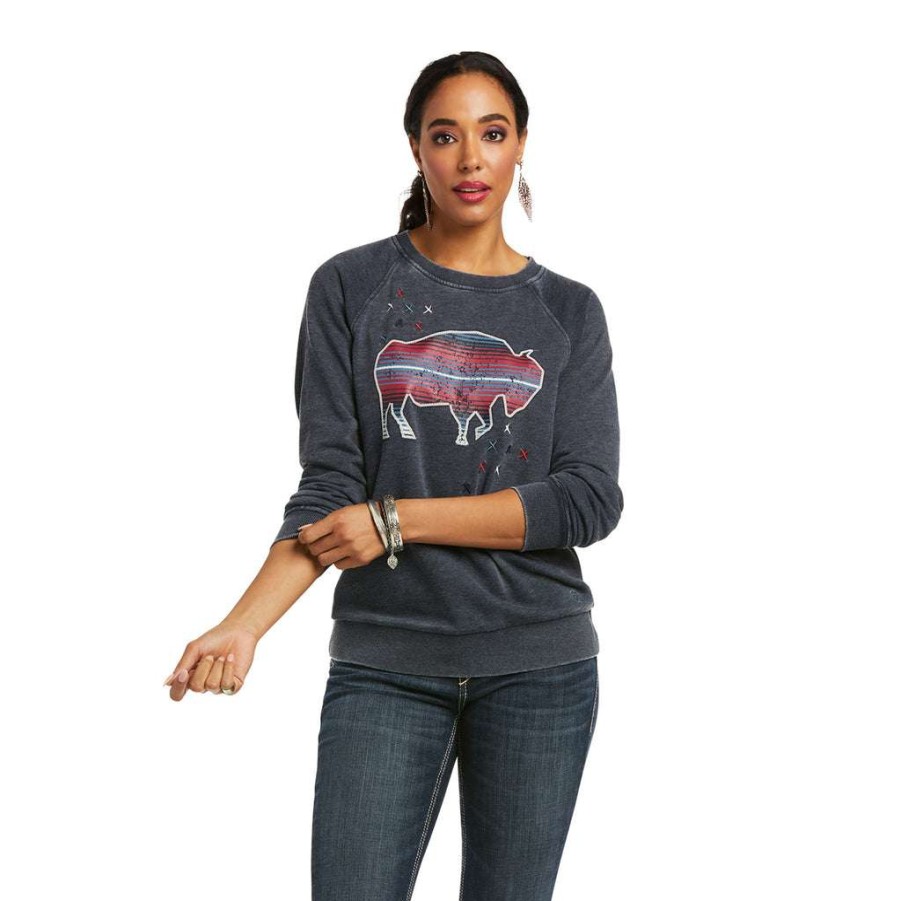 Fashions * | Ariat Ladies Night Star Long Sleeve Dark Sapphire Sweatshirt 10037908 Fashionable