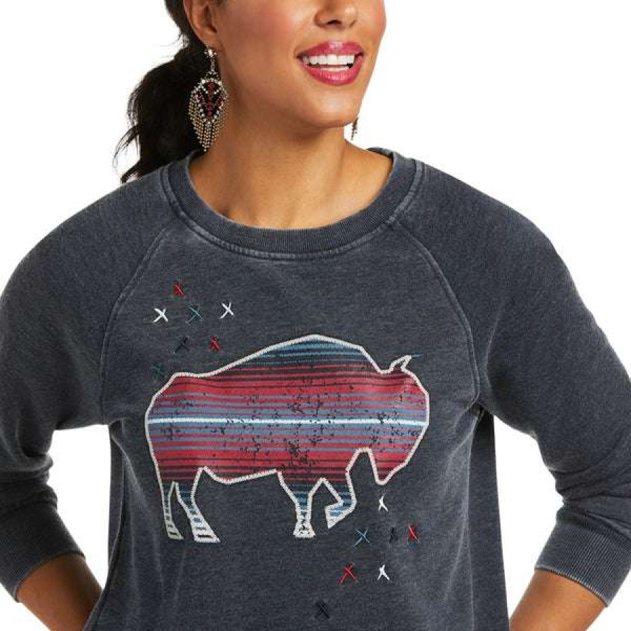 Fashions * | Ariat Ladies Night Star Long Sleeve Dark Sapphire Sweatshirt 10037908 Fashionable